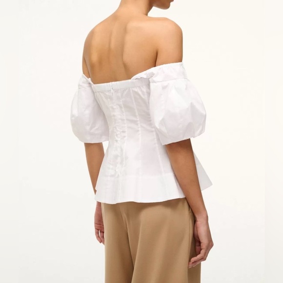 NWT STAUD palermo corset top in white | square neck puff sleeves | size XS - Picture 6 of 12